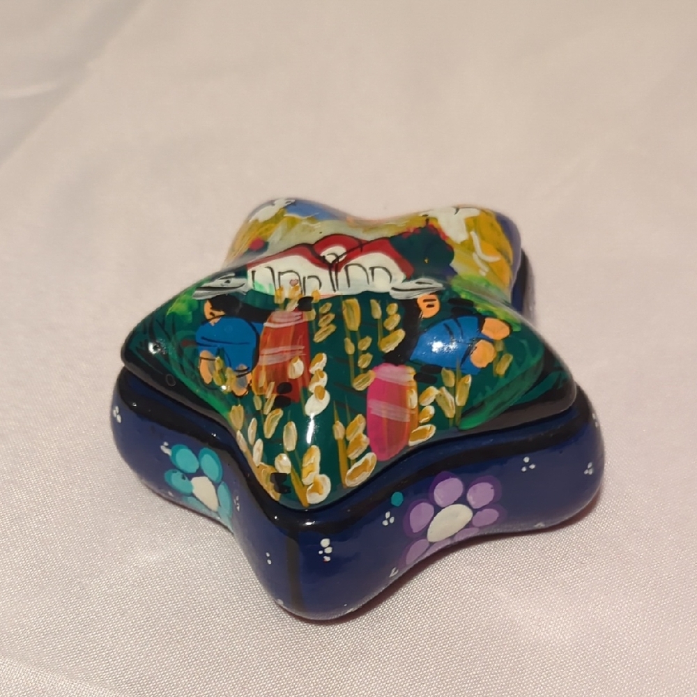 Mexican Handmade And Hand-Painted Clay Star Trinket Box